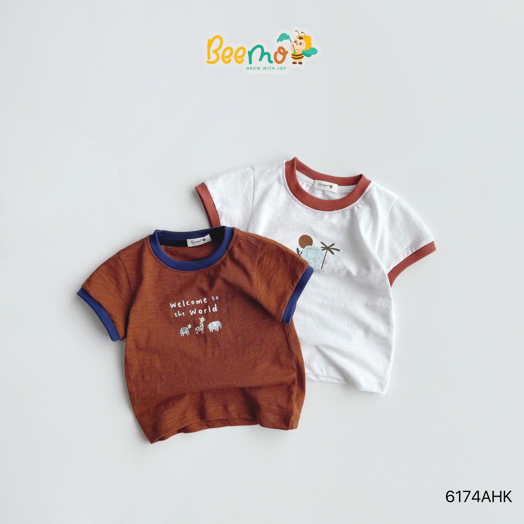 Combo 2 áo cộc tay Beemo họa tiết in hình động vật chất liệu cotton xước mềm mại cho bé 9-24kg