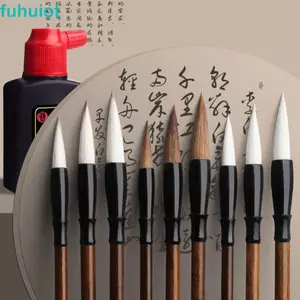 Bàn chải sơn nghệ thuật FUHUIOT, Bàn chải thư pháp vẽ tranh sơn dầu Bàn chải viết kịch bản, Tay cầm bằng gỗ sắc nét tóc sói truyền thống Bàn chải sơn màu nước nghệ sĩ