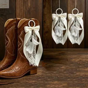 AWNGD 1 Cặp Trang Trí Quyến Rũ Giày, Nơ Ren Có Thể Tháo Rời Boot Charms, Ruy Băng Tua Rua Thời Trang DIY Boot Phụ Kiện Cho Giày Cao Bồi