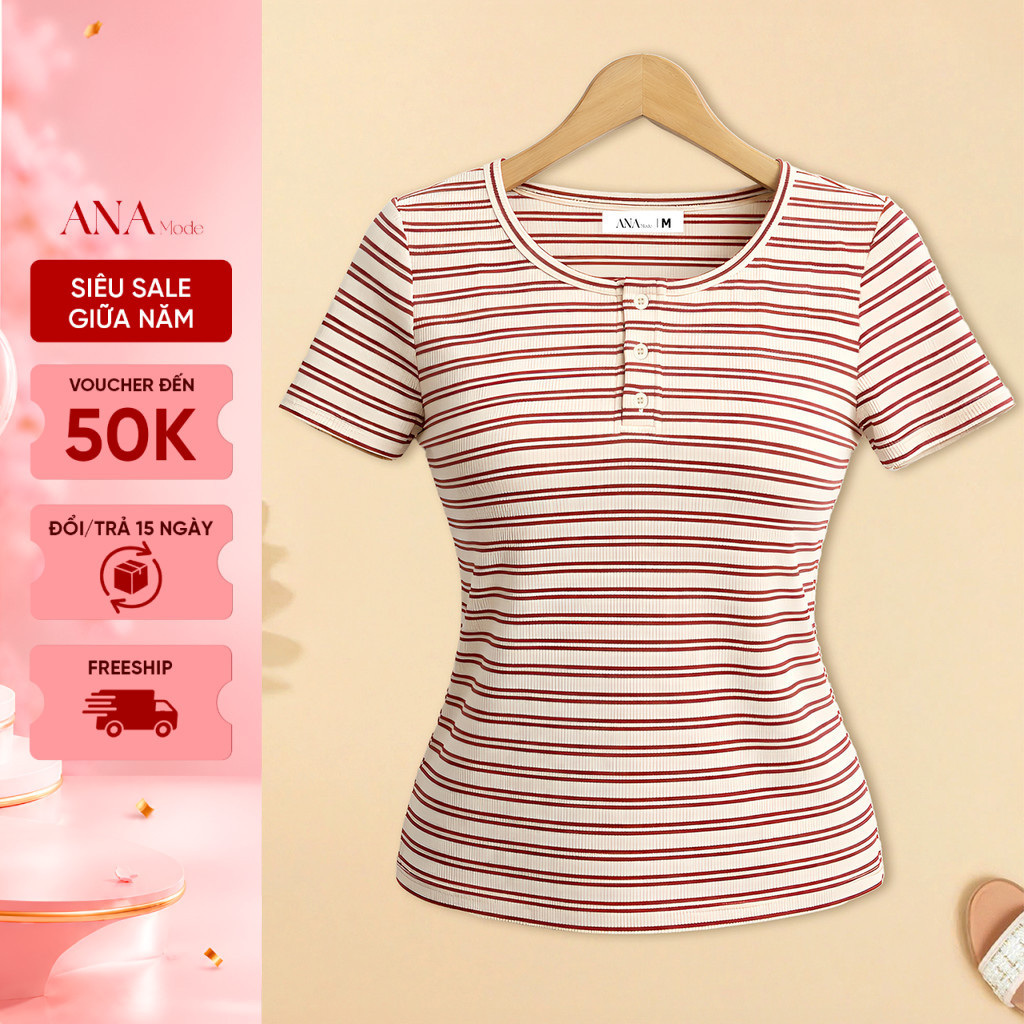 Áo Thun Kẻ Sọc Trung Niên ANA Mode Chất Liệu Cotton Mềm Mịn Mát Đi Chơi Quà Tặng Mẹ AT25CBG26