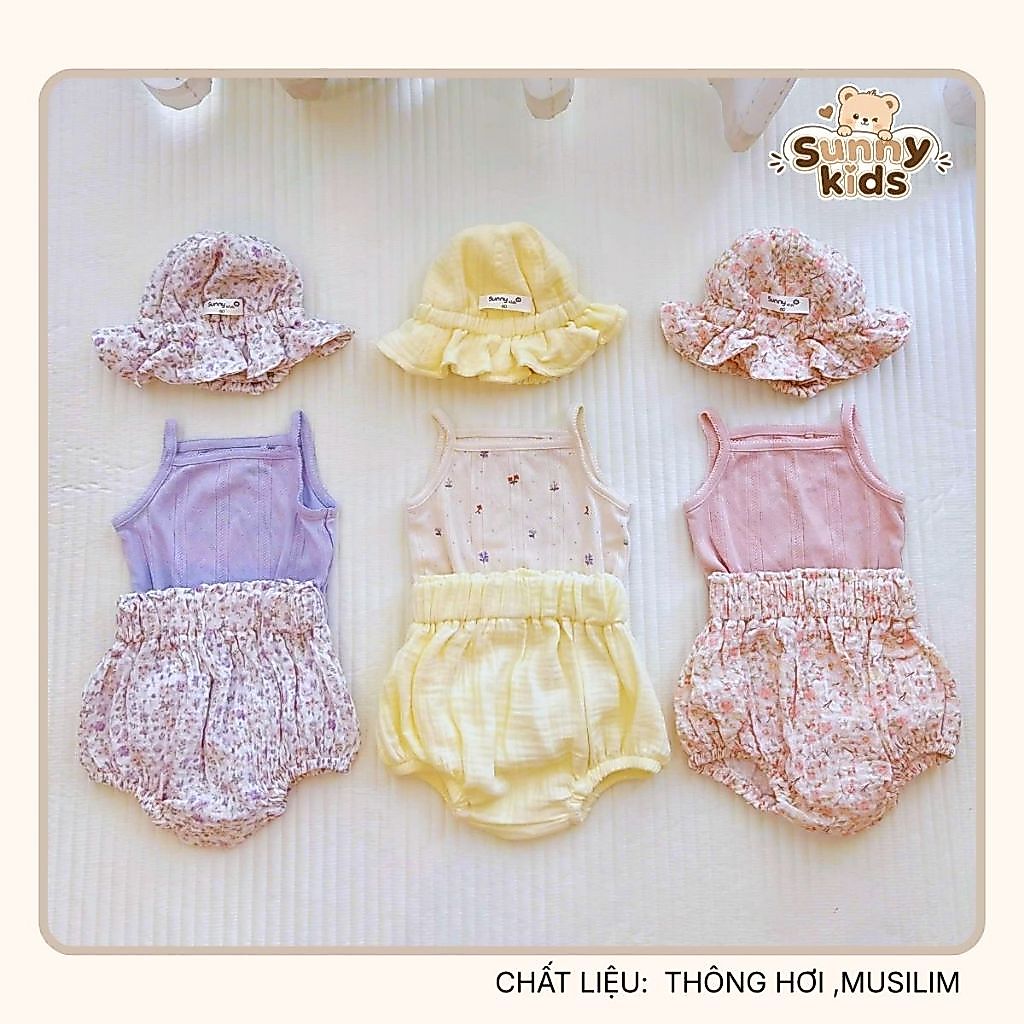 |SUNNYKIDS|set đồ em bé áo chất thông hơi phối quần musilim dáng bí siêu đáng yêu cho bé gái ( tặng kèm mũ )