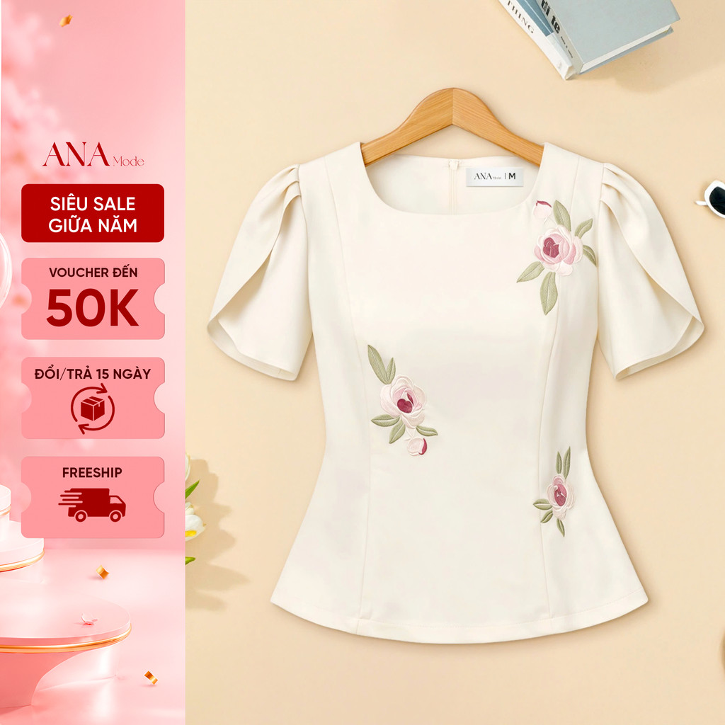 Áo Kiểu Thêu Hoa Trung Niên ANA Mode Chất Liệu Cotton Lạnh Thanh Lịch Đi Chơi Quà Tặng Mẹ AK25CHH01