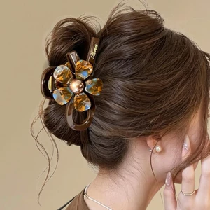 Kẹp tóc hoa nâu xanh cổ điển dành cho nữ Kẹp cá mập