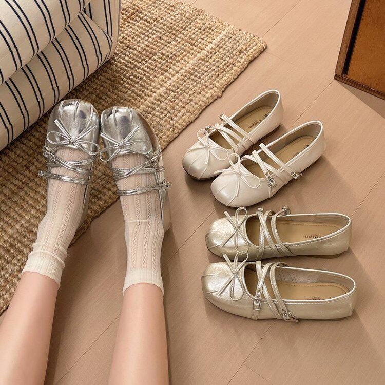 Mùa Hè Phong Cách Mới Mũi Tròn Retro Nơ Nông Miệng Mary Jane Giày Đế Mềm Thời Trang Thoải Mái Mặc Bên Ngoài Chống Trơn Trượt Chống Mài Mòn Phong Cách Ba Lê Giày Da Nhỏ Toàn Bộ Nhà Máy