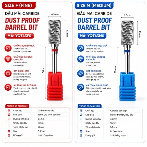 Đầu mài - Carbide Dust Proof Barrel Bit F - M