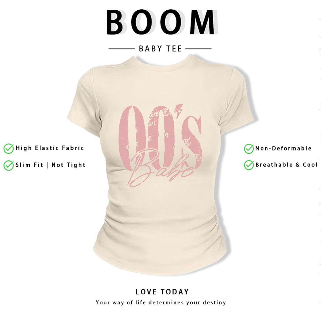 BOOM Áo Baby Tee Nữ Cotton Ôm Body-Áo Thun Ngắn Tay Y2K In Hình PhongCách Mùa Hè, Cổ Tròn Hàng Đầucách hàn quốc phong058