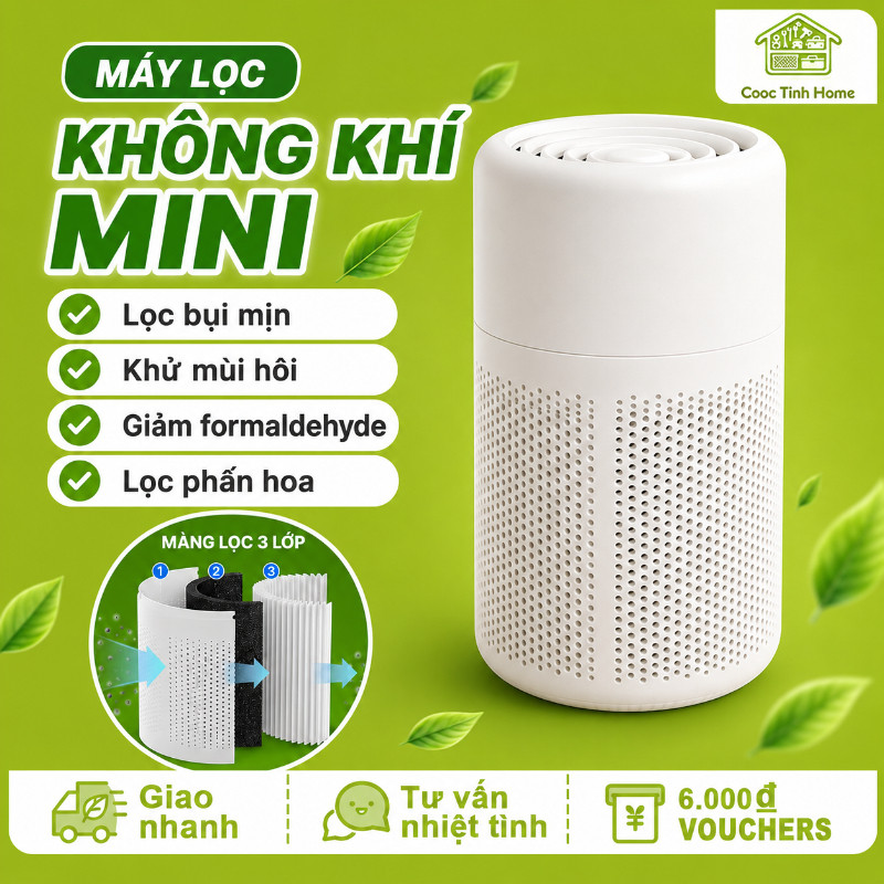 Máy Lọc Không Khí Mini Cao Cấp, Lọc Bụi Mịn Khử Mùi, Diệt Khuẩn Tạo Ion Âm Cho Không Gian Sống Trong Lành