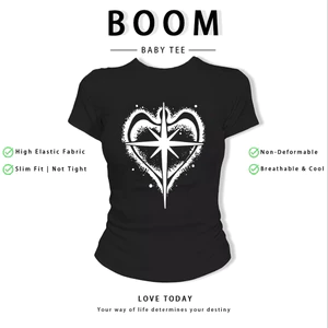 BOOM Áo Baby Tee Nữ Cotton Ôm Body-Áo Thun Ngắn Tay Y2K In Hình PhongCách Mùa Hè, Cổ Tròn Hàng Đầucách hàn quốc phong101