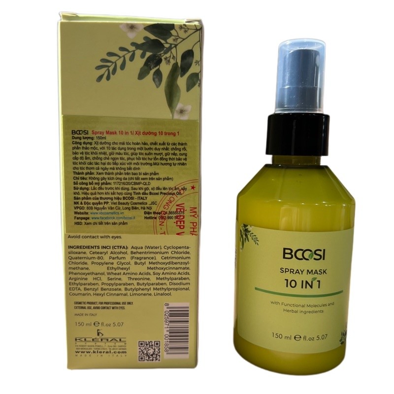Mặt nạ xịt dưỡng tóc Kleral Bcosi 10 in 1 spray mask siêu mềm mượt 150ml [ MK ]