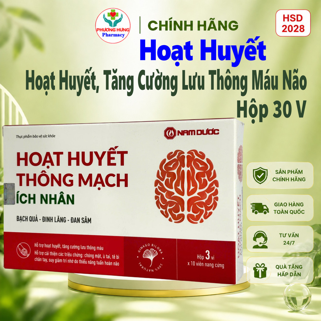Hoạt Huyết Thông Mạch Ích Nhân Giúp Hỗ Trợ Hoạt Huyết, Tăng Cường Lưu Thông Máu Não - Hộp 30 Viên