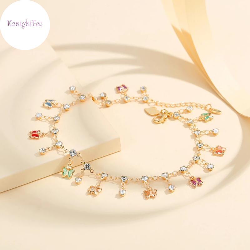 K2nightFee Thời Trang Bướm Màu Treo Kim Cương Mắt Cá Chân Dây Xích Dành Cho Nữ Bé Gái Lấp Lánh Kim Cương Giả Vòng Chân Hoàn Hảo Cho Mùa Hè Bãi Biển Quà Tặng VN