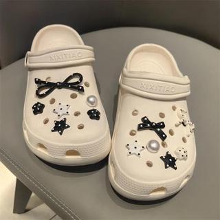 Mới 1 Bộ Đen Trắng Chấm Giày Quyến Rũ Bộ DIY Nơ Ngôi Sao Ngọc Trai Giày Trang Trí Bạc Cao Cấp Có Thể Tháo Rời Khóa Giày Phụ Kiện