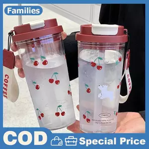 Ống Hút Đôi Sinh Viên Bình Nước 580Ml Cốc Nhựa Di Động Anh Đào Dễ Thương Cho Trường Ký Túc Xá Dã Ngoại Phòng Tập Gym