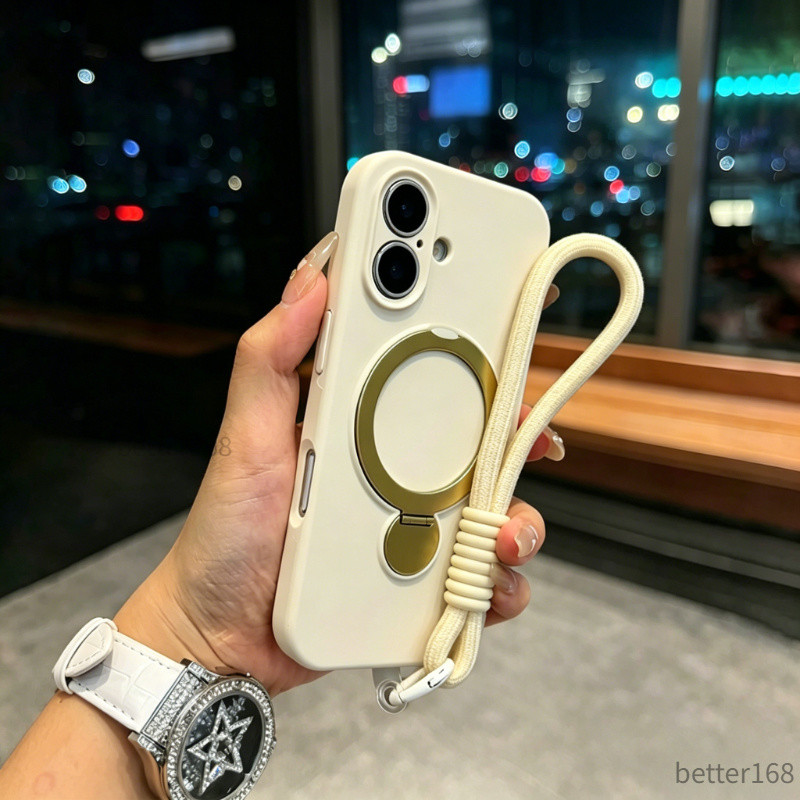 Ốp lưng điện thoại cao cấp mịn vòng nam châm đế đỡ dây tay cho iPhone 13 14 15 16 17 Pro Max chống xước dễ vệ sinh nữ