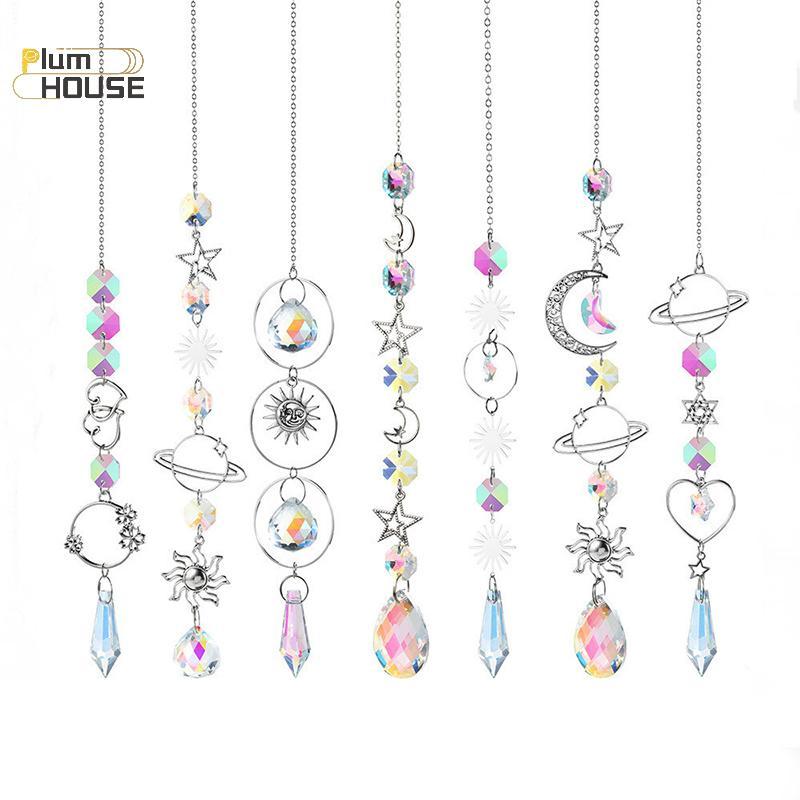 PlumHOUSE Treo Pha Lê Mặt Dây Chuyền Vườn Suncatcher Chuông Gió Cầu Vồng Lăng Kính Pha Lê Dây Xích Để Trang Trí Cửa Sổ VN