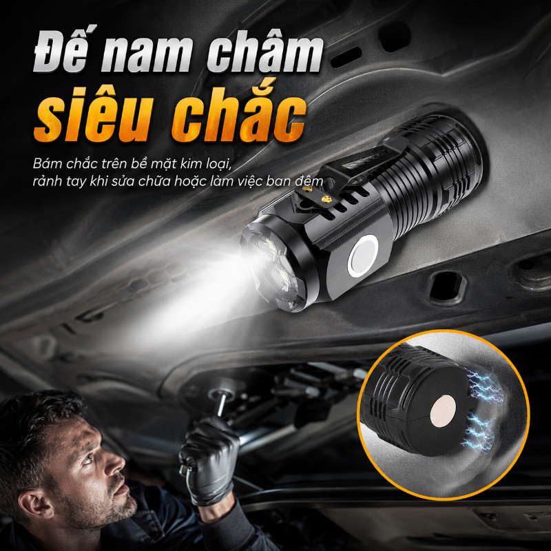 Đèn Pin Mini Cầm Tay Siêu Sáng, Chống Nước, Nhiều Chế Độ Chiếu Xa, Sạc Được Tiện Lợi Khi Du Lịch Ngoài Trời