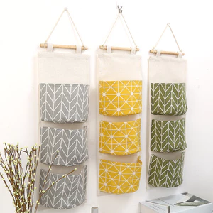 Vải Lanh Cotton Túi Treo Tường Túi Bảo Quản Ký Túc Xá Cửa Phía Sau Ba Túi Treo Đồ lặt vặt Treo Túi Túi Bảo Quản