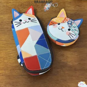 Túi trang điểm BRBRAA, Ví đựng tiền xu chắp vá cho mèo, Thiết kế dây kéo chất lượng cao Lưu trữ Du lịch tại nhà