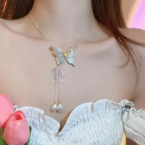 Bướm Ngọc Trai Tua Rua Vòng Cổ Cổ Tích Cao Cấp Xương Đòn Dây Chuyền Ánh Sáng Sang Trọng Niche 2023 Vòng Cổ Phụ Kiện Nữ 6.11
