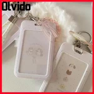 Vỏ thẻ xe buýt OLVIDO, Hộp đựng thẻ dọc hình mèo hoạt hình, Thẻ ảnh thần tượng ABS màu hồng trượt