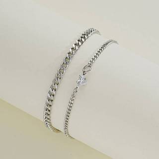 Vòng cổ Thép không gỉ Vòng đeo tay thiết lập cho cặp vợ chồng pha lê trái tim bạc Chuỗi vòng tay-2 gói