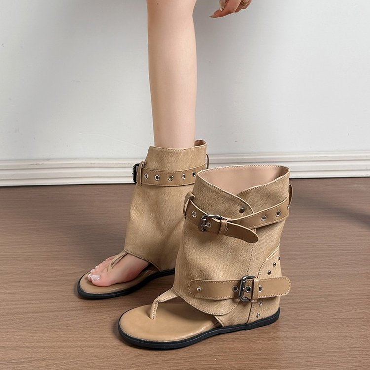 Mùa Hè Phong Cách Mới Phong Cách Retro Tay Da Lộn Nêm Gót Giày Bốt Thời Trang Thường Ngày Ngoài Trời Mặc Chống Trơn Trượt Chống Mài Mòn Ngón Chân Mở Gót Thấp San