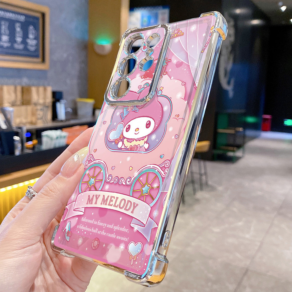 Tương thích với Samsung Galaxy S25 S24 S23 Ultra S22 Plus S21 FE S20 Heart Melody Kuromi Vỏ mạ trong suốt Vỏ chống rơi