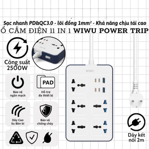 Ổ Cắm Điện Đa Năng WIWU WI-S006 2500W 11-in-1 GaN PD 20W 4 Type-C + 2 USB + 5 AC iPhone iPad Mac