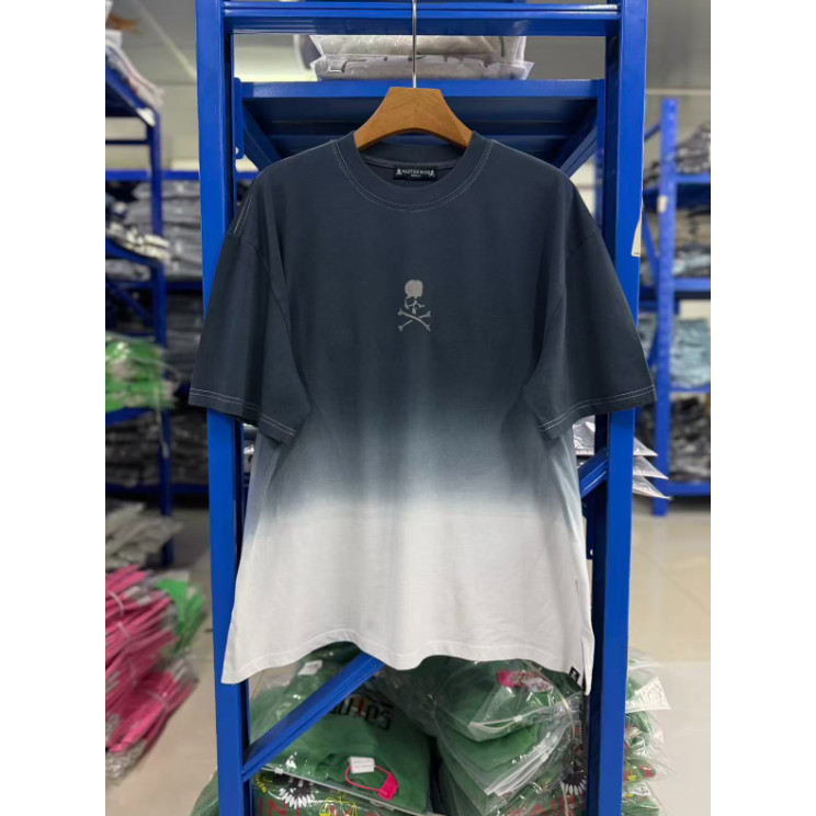 Chất Lượng Cao Rời Cổ Tròn Top Thường Ngày Phù Hợp Với Phong Cách Đường Phố Gradient Tie-Dye Đầu Lâu In Hình Áo Thun