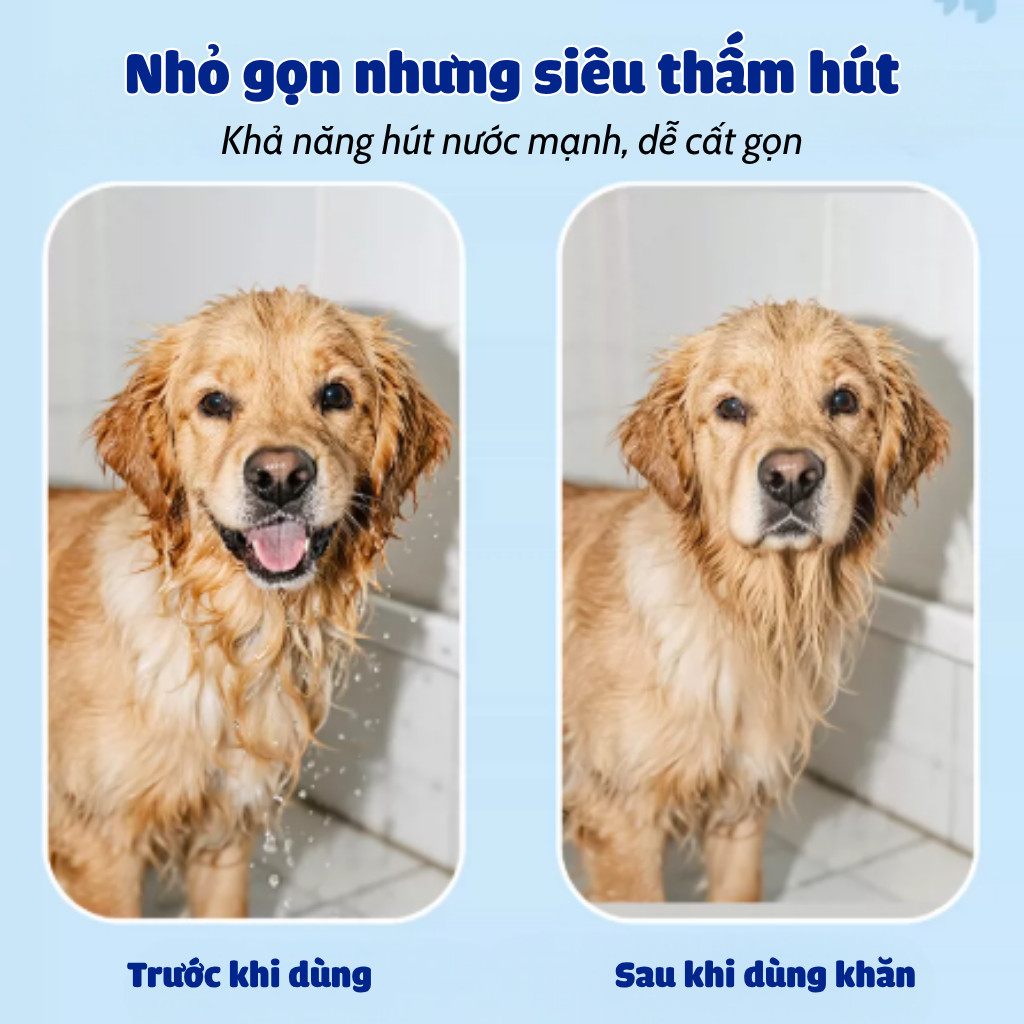 Khăn Tắm Chó Mèo PVA Siêu Thấm Hút, Khăn Lau Khô Thú Cưng Nhanh Khô Đa Năng Lau Tóc Lau Xe