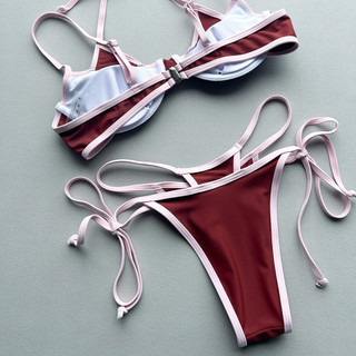 Đồ bơi nữ Layered Look Splice Color Halter Two Piece Bikini Đồ bơi