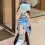 Váy mùa hè cho bé gái Váy xanh sọc không tay phong cách phương Tây