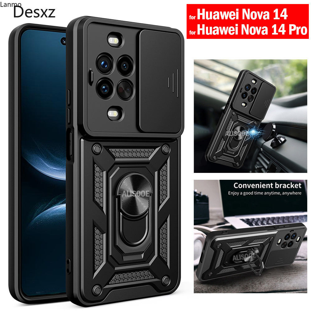 Vỏ Trượt Ống Kính Máy Ảnh Cho HUAWEI Nova 14 13 Pro i Nova14 Nova14Pro 5G Vỏ Điện Thoại Chống Sốc Giá Đỡ Vòng Stent Đẩy Bảo Vệ Camera Ốp Lưng Giá Đỡ