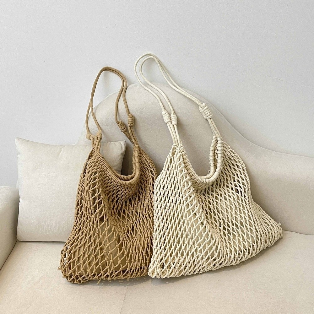 Túi Tote Dệt HOBBYIN, Túi Đeo Vai Lưới Rỗng Thoáng Khí, Túi Câu Cá Cotton Dung Tích Lớn Bohemian Mùa Hè