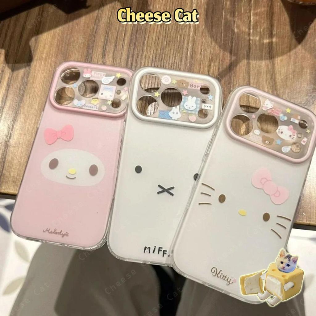 Ốp bảo vệ ống kính TPU màu hồng Melody Rabbit KT Cat TPU cho iPhone Xs 11 12 13 14 15 16 Plus 17 Pro Max XR