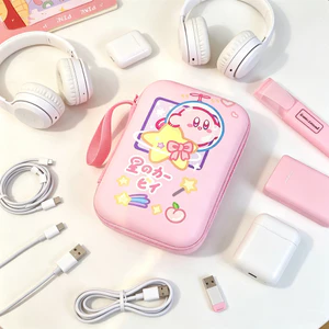 Dễ Thương Kirby Di Động Power Bank Tổ Chức - Túi Bảo Quản Cáp Hai Lớp Cho Du Lịch Túi Tiện Ích Chống Thấm Nước