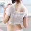 LUImo Nữ Gợi Cảm Ren Tắt Vai Crop Tops Có Miếng Lót Áo Bralette Tay Ngắn Camisoles SBS