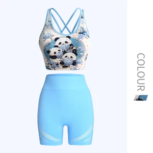 Seamless and Breathable Running Exercise Vest Shorts Yoga Suit Printed Sexy Beauty Back Workout Bra rQkW