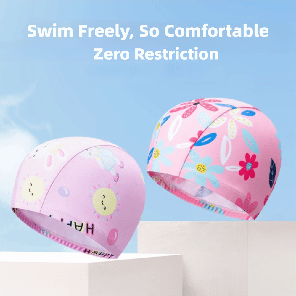 Mũ Bơi FEDAOG, Mũ Bơi In Hình Hoạt Hình Polyester, Thoải Mái Độ Đàn Hồi Cao Chống Thấm Nước Trẻ Em Mũ Bơi Bé Gái
