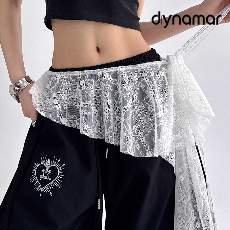 【dynamar】Chân váy dáng bất đối xứng với viền ren và tua rua, có dây buộc, hoàn hảo cho khiêu vũ và mặc hàng ngày.