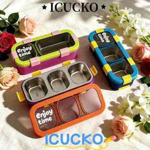 Hộp cơm trưa giữ nhiệt ICUCKO, Thiết kế chống rò rỉ Nắp kín Hộp cơm trưa bằng thép không gỉ, Ngăn cách nhiệt chân không hình chữ nhật Hộp đựng thực phẩm cho nhân viên văn phòng