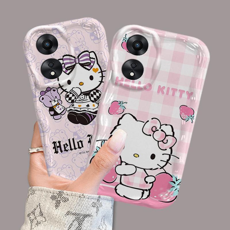 Ốp Silicon Hoạt Hình Cho OPPO A18 A38 A58 A60 A17 A17K 4G 3D Điện Thoại Thông Minh Mềm TPU Kitty Sinh Viên Ốp Lưng Chống Sốc