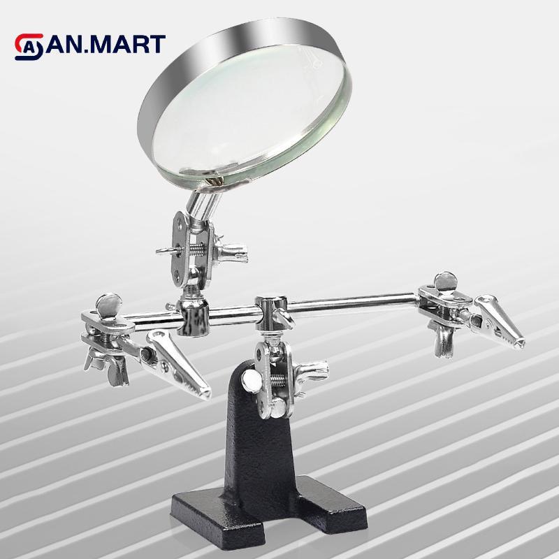 AN.MART Giúp dụng cụ cầm tay thứ ba Giá đỡ hàn với kính lúp hàn 5X 2 Kẹp cá sấu Xoay 360 độ Công cụ sửa chữa Adju VN