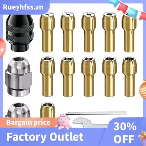 Bộ 16 mũi khoan Chuck Collet, Bộ mũi khoan 1 / 32 đến 1 / 8 inch với 11 chiếc Collet bằng đồng thau, 3 chiếc Chuck, 2 chiếc cờ lê