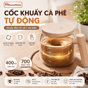 Cốc Khuấy Cà Phê Tự Động HomeMate 400ml Sạc USB, Ly Khuấy Điện Tự Động Pha Cà Phê, Sữa, Matcha Tiện Lợi