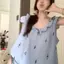 Quần short Vest xanh cỡ lớn Bộ đồ ngủ mùa hè dành cho nữ Phong cách mới cho bé gái Đồ mặc nhà thông thường 1