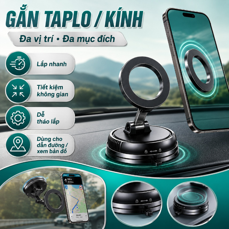 Giá Đỡ Điện Thoại - Từ Tính 360°, Chân Không Hút Mạnh, Gập 180° Tiết Kiệm Không Gian