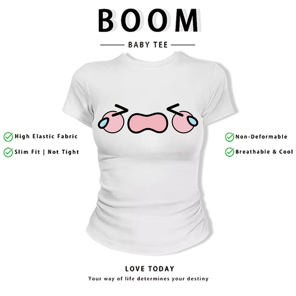 BOOM Áo Baby Tee Nữ Cotton Ôm Body-Áo Thun Ngắn Tay Y2K In Hình PhongCách Mùa Hè, Cổ Tròn Hàng Đầucách hàn quốc phong&87