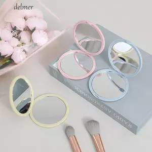 Gương cầm tay DELMER, Gương trang điểm gấp Mini, Gương bỏ túi hai mặt dễ thương bằng nhựa đơn giản dành cho nữ
