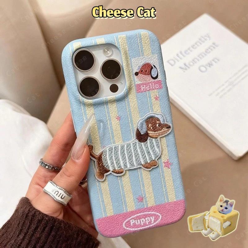 Ốp lưng chó dachshund thêu họa tiết iPhone cho iPhone 14 13 15 11 12 16 17 Pro Max Plus 17 Air Xs Max XR